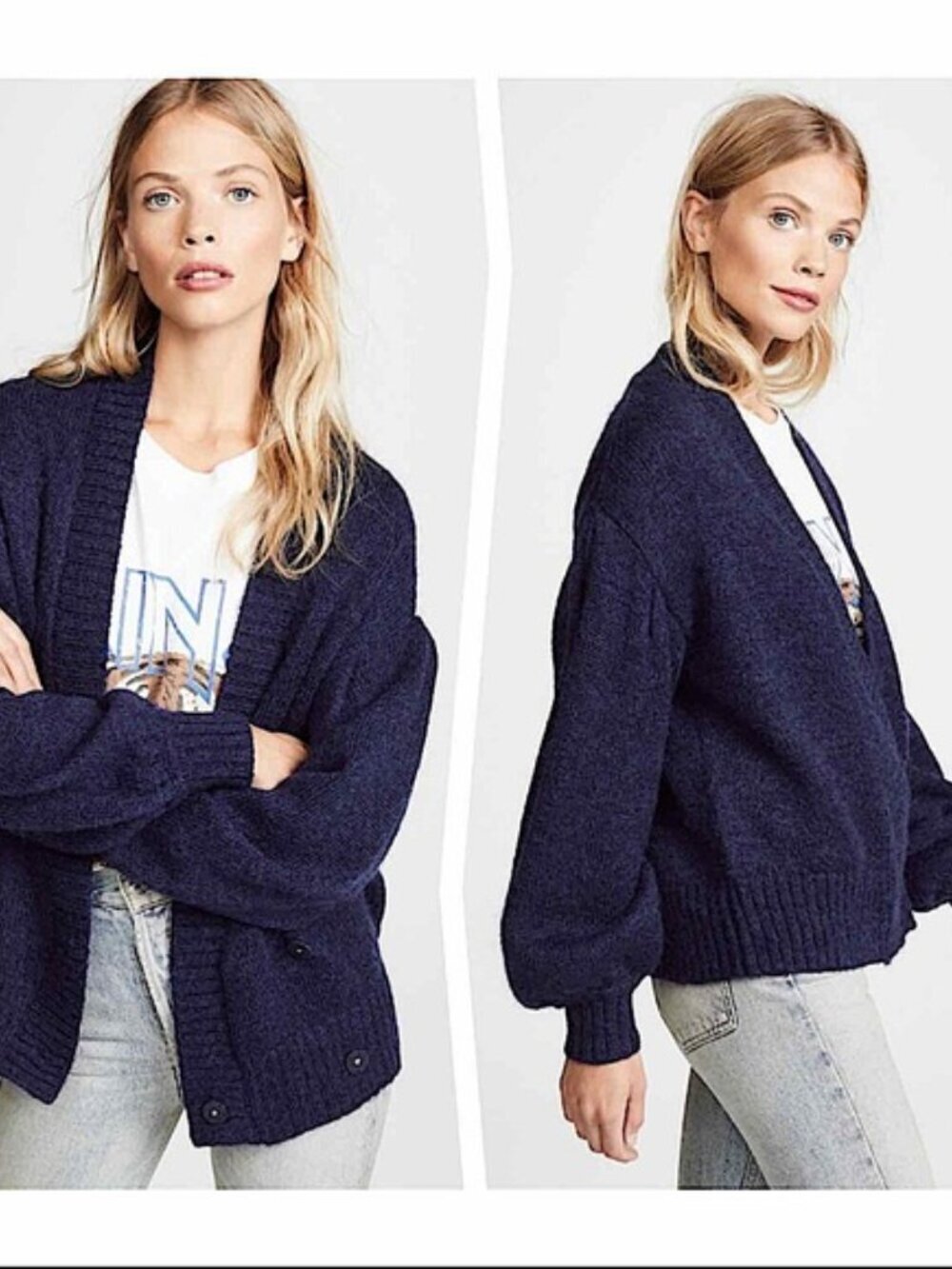 Brand New Ag Adriano Goldschmied Navy Wool Blend Cardigan Sz Small